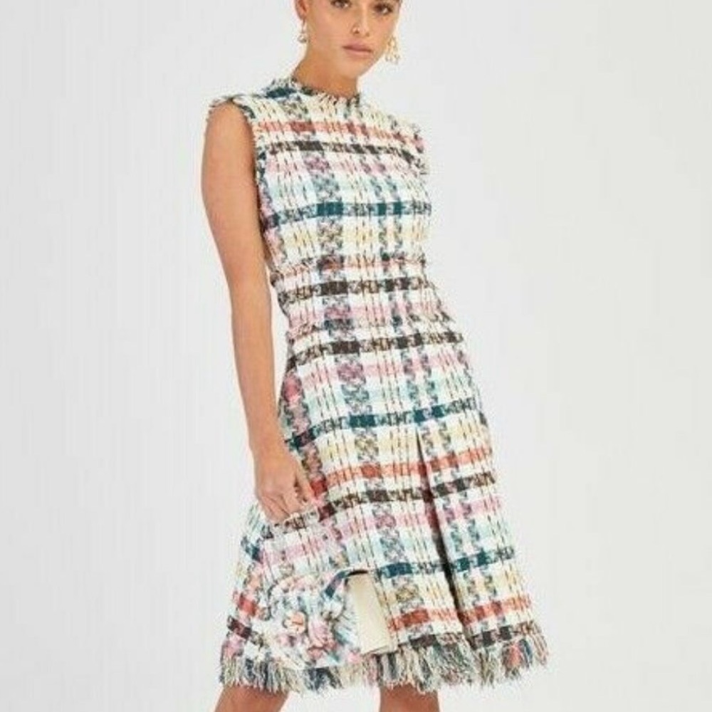 2020 OSCAR DE LA RENTA DAY DRESS MIDI PEACOCK MULTI RUNWAY PERFECT